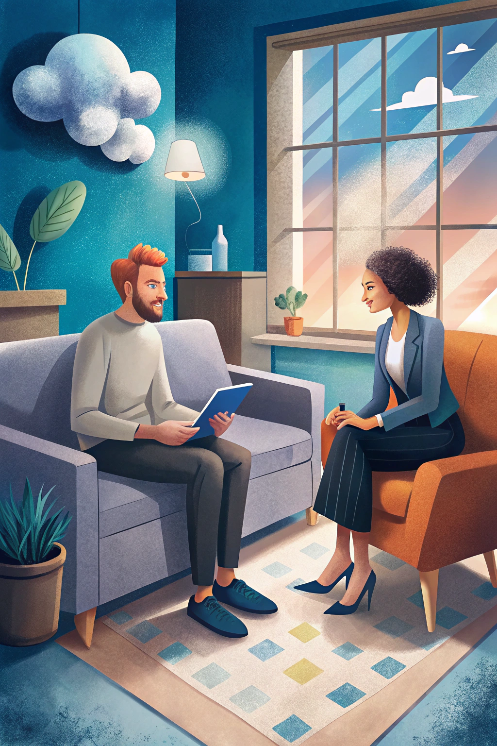Therapist speaking with client