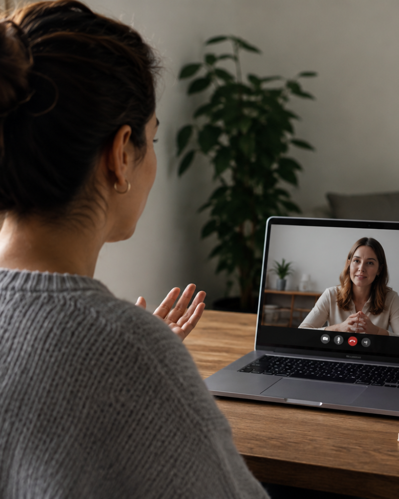 Person managing anxiety through online therapy